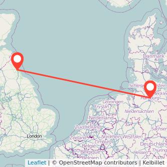 Newcastle upon Tyne Hamburg flight map