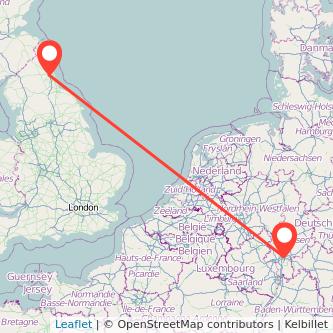 Newcastle upon Tyne Frankfurt flight map