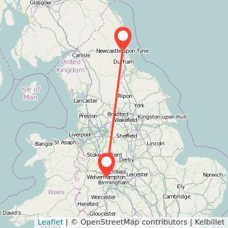 Newcastle upon Tyne Wolverhampton train map