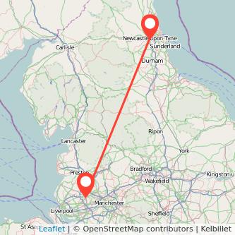 Newcastle upon Tyne Wigan train map