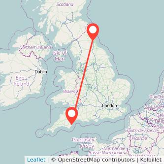 Newcastle upon Tyne Torquay train map