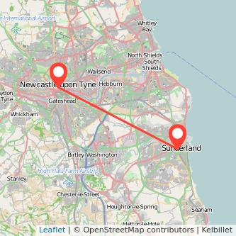 Newcastle upon Tyne Sunderland bus map