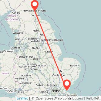 Newcastle upon Tyne Southend-on-Sea bus map