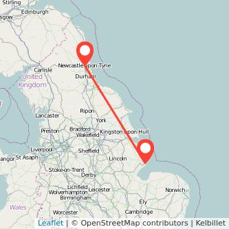 Newcastle upon Tyne Skegness train map