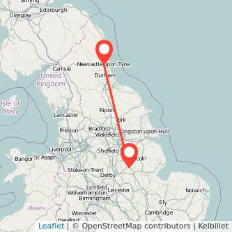 Newcastle upon Tyne Newark on Trent bus map