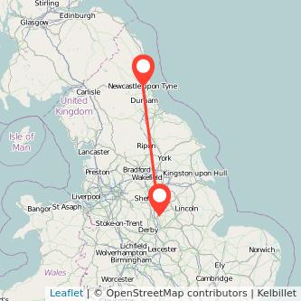 Newcastle upon Tyne Mansfield train map