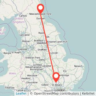 Newcastle upon Tyne Luton train map