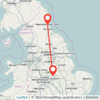 Newcastle upon Tyne Loughborough train map