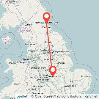 Newcastle upon Tyne Leicester bus map