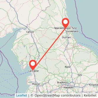 Newcastle upon Tyne Lancaster bus map