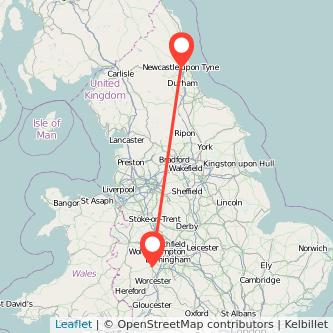 Newcastle upon Tyne Kidderminster train map