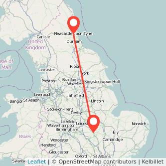 Newcastle upon Tyne Kettering train map