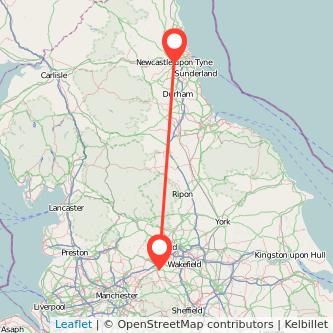 Newcastle upon Tyne Huddersfield train map