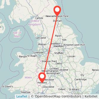 Newcastle upon Tyne Hereford bus map