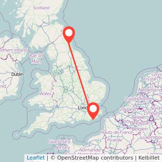 Newcastle upon Tyne Hastings train map