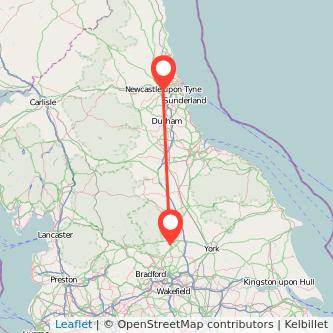 Newcastle upon Tyne Harrogate bus map