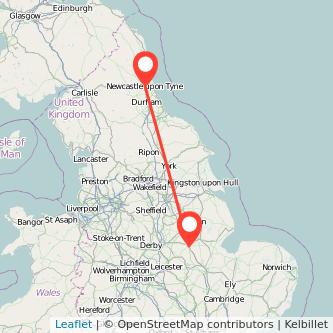 Newcastle upon Tyne Grantham train map