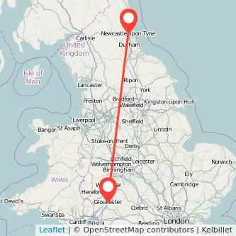 Newcastle upon Tyne Gloucester train map