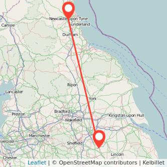 Newcastle upon Tyne Retford bus map