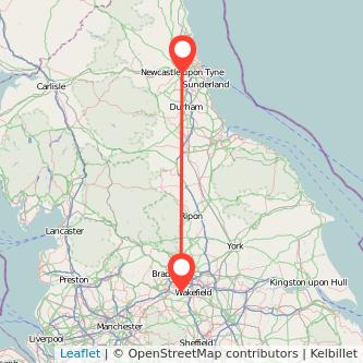 Newcastle upon Tyne Dewsbury train map