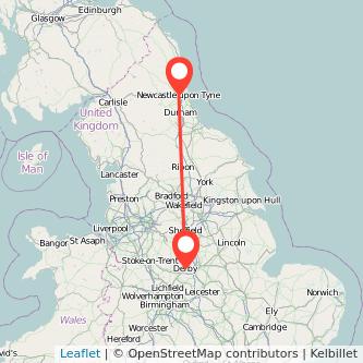 Newcastle upon Tyne Derby train map