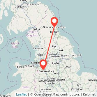 Newcastle upon Tyne Crewe bus map