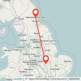 Newcastle upon Tyne Corby bus map