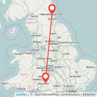 Newcastle upon Tyne Cheltenham bus map