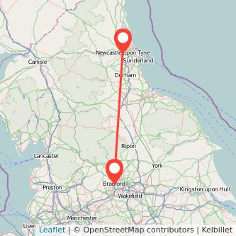 Newcastle upon Tyne Bradford train map
