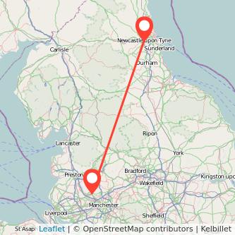 Newcastle upon Tyne Bolton train map