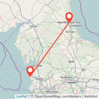 Newcastle upon Tyne Blackpool bus map