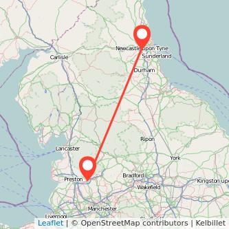 Newcastle upon Tyne Blackburn train map