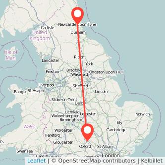 Newcastle upon Tyne Bicester train map