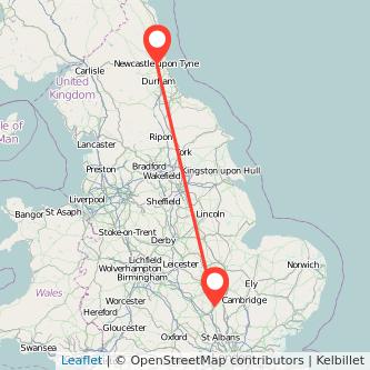 Newcastle upon Tyne Bedford train map