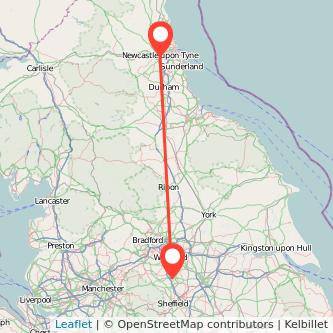 Newcastle upon Tyne Barnsley bus map