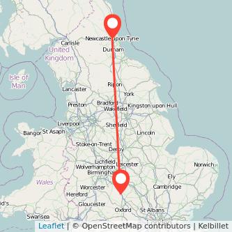 Newcastle upon Tyne Banbury train map