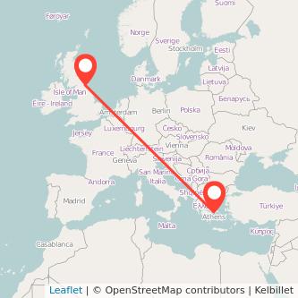 Newcastle upon Tyne Athens flight map