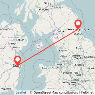 Newcastle upon Tyne Dublin flight map