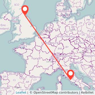 Newcastle upon Tyne Rome flight map