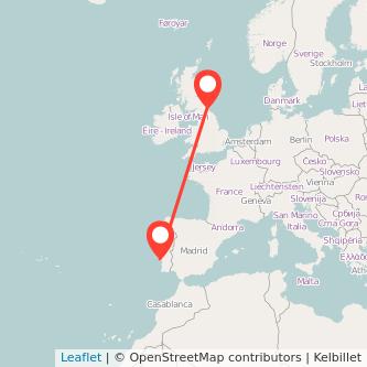 Newcastle upon Tyne Lisbon flight map