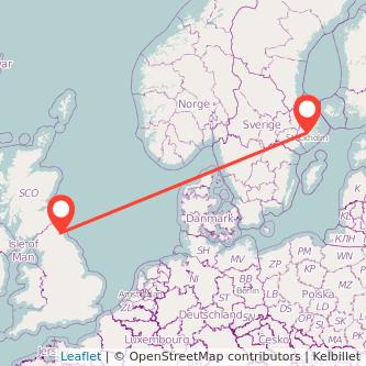 Newcastle upon Tyne Stockholm flight map