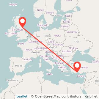 Newcastle upon Tyne Antalya flight map