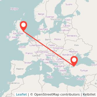 Newcastle upon Tyne Istanbul flight map