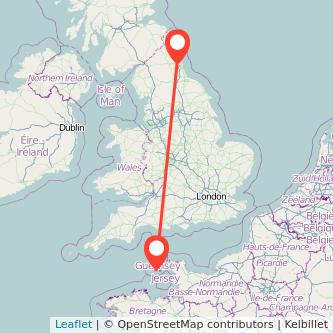 Newcastle upon Tyne Guernsey flight map