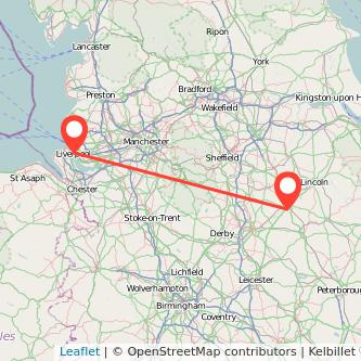 Newark on Trent Liverpool bus map