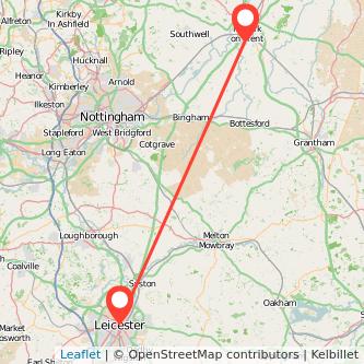 Newark on Trent Leicester bus map