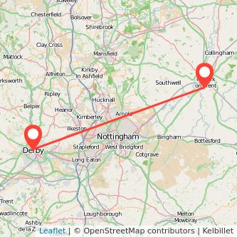 Newark on Trent Derby bus map