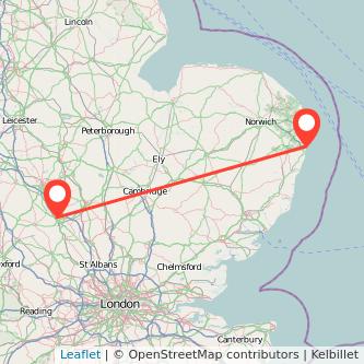 Milton Keynes Lowestoft bus map