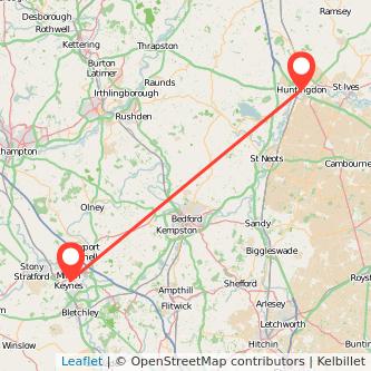 Milton Keynes Huntingdon train map