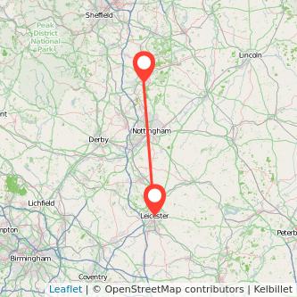 Mansfield Leicester bus map